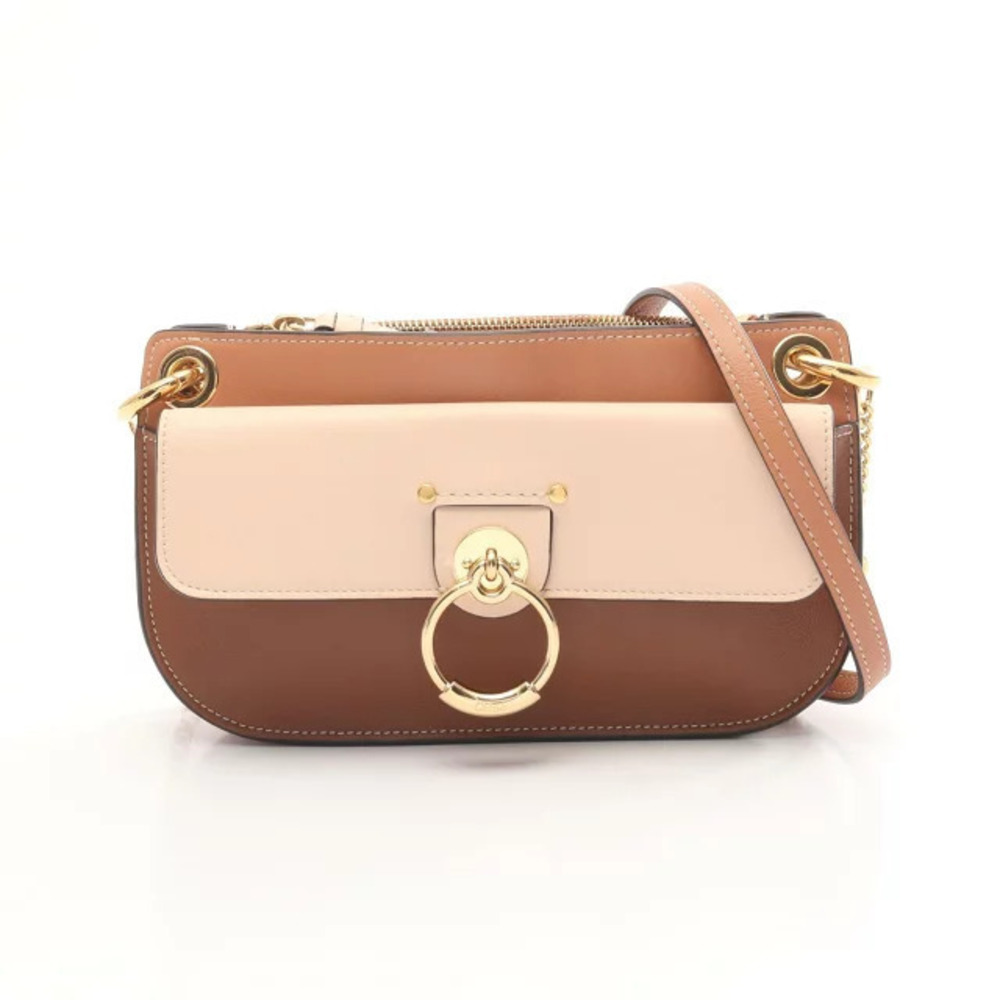 Chloe Tess Shoulder Bag Leather Brown Beige Cream